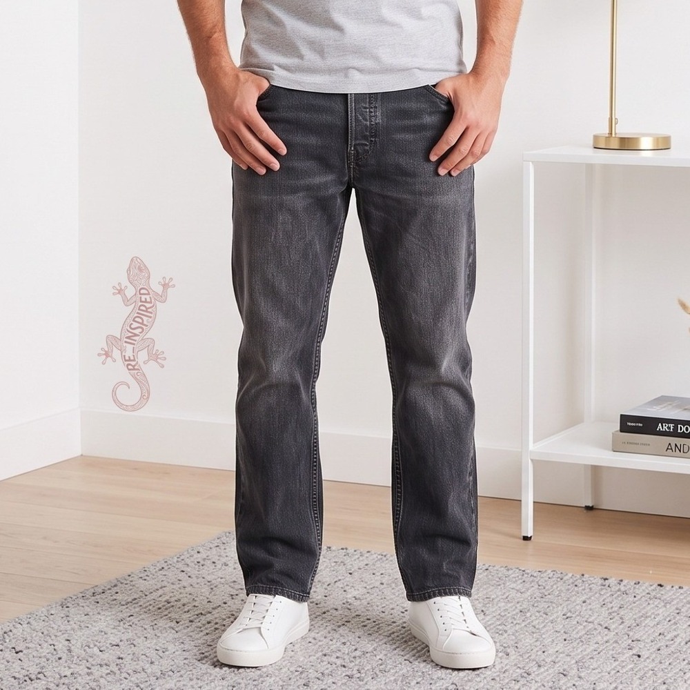Levis 501 Mens 36x30 Black Fade Denim Button Fly Straight Leg Vintage Wash